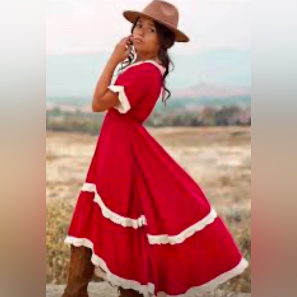 NWT Girls Joyfolie Dress Maxi Cottagecore Kaio Size 5 Red